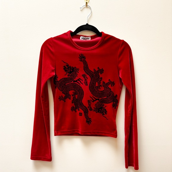 Red velour long sleeve top y2k - Picture 2 of 10